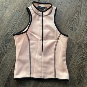 🌟Nude Scuba Binding Detail Zip Front Top